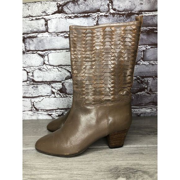 Frye Shoes - Frye Vintage Taupe Leather Woven Weaves Heel Western Boots Women Sz 35.5EU/5M US